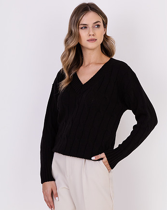 Sweter w warkoczowy wzór - SWE316 czarny MKM, MKMswetry
