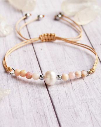 Amulet - opal różowy & perła - radość życia, kaktusia