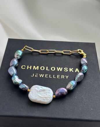 Bransoletka  unikat Perły Granatowe, Chmolowska Jewellery