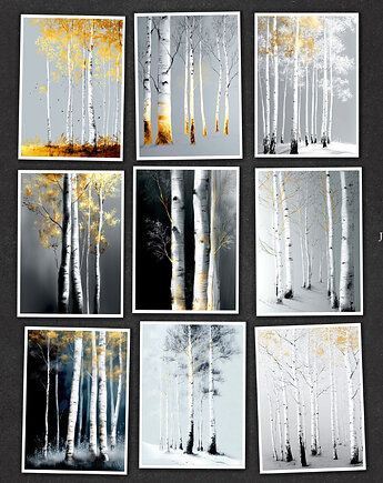 Zimowe Brzozy - zestaw 9 grafik, JBJart Justyna Jaszke
