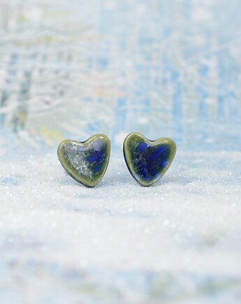 Morska otchłań serca- kolczyki ceramiczne serduszka, Dorca