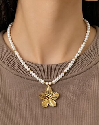 Naszyjnik z białych barokowych pereł i stali szlachetnej 316 pozłacanej, Coccola JEWELLERY