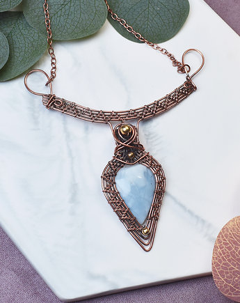Miedziany naszyjnik wire wrapping z opalem owyhee #489, Spirit Of Copper