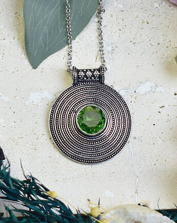 Miedziany posrebrzany wisiorek z peridotem - etniczny, boho, Spirit Of Copper