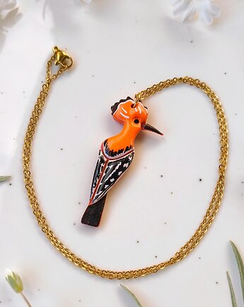 Naszyjnik dudek, amulet z dudkiem, zawieszka w kształcie ptaka, boho, Dary Rusałki