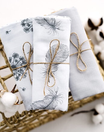 Pieluszki muślinowe 3-pak 80x70 cm SILVER PUFF od BabyU, Sleepdo