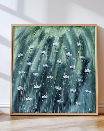 Oryginalna akwarela. Białe kwiaty 20x20cm, Malgorzata Domanska