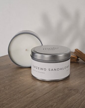 Świeca sojowa zapachowa Drzewo Sandałowe 200 g w puszce, Malvhome