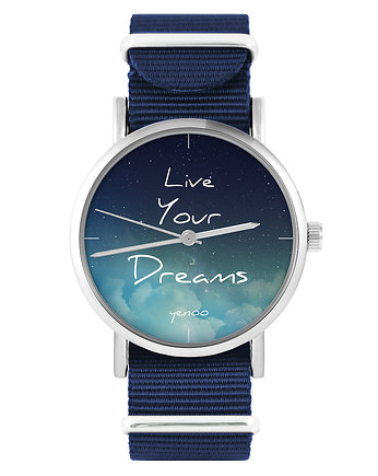Zegarek - Live Your Dreams - granatowy, nylonowy, OKAZJE - Prezenty na 18 dla chłopaka