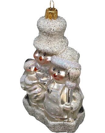 Ręcznie malowana bombka szklana biało-srebrna rodzina bałwanków, STARGLASS