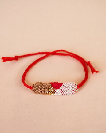 Mini bransoletka tkana na krośnie z czerwienią, Słońcem Tkane