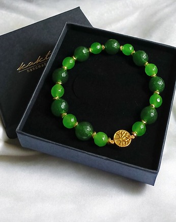 Zielona bransoletka : drzewo życia : zielony jadeit & hematyt, kaktusia