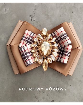Brosza w kratę z szampańskim kryształem New, Pudrowy Różowy