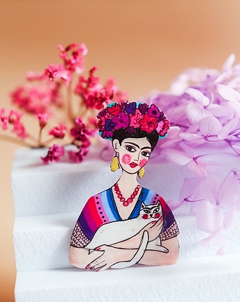 Frida z białym kotem, Pintura