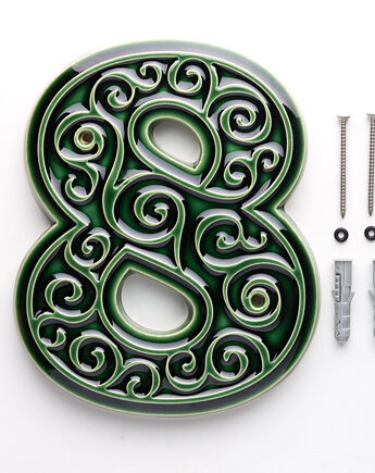 Numer domu, cyfra 8, zieleń butelkowa, do przykręcenia, pracowniazona