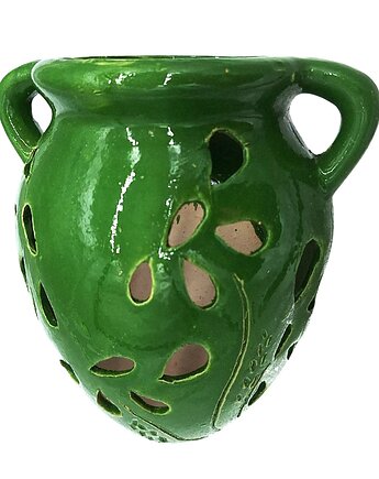 Doniczka Ceramiczna Zielona Ażurowa 15x18x20 cm Rękodzieło, Sklep Angelos