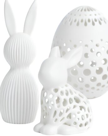 Figurka Ozdoba Stojąca Wielkanocna BIAŁA ZESTAW 3SZT Zajączek AŻUROWY MAŁY, smxdsgn