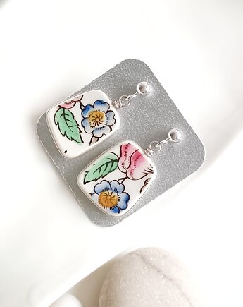 Kolczyki ceramiczne w kwiaty, biżuteria z talerzy