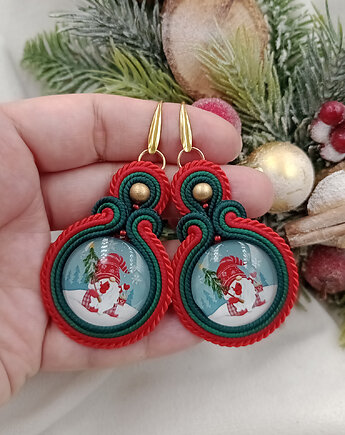 Kolczyki prezent na Mikołajki Boże Narodzenie mikołaj choinkowe, Soutacheria