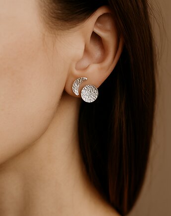 Kolczyki srebrne 925 księzyc i słońce ręcznie wykonane, Sin Art 