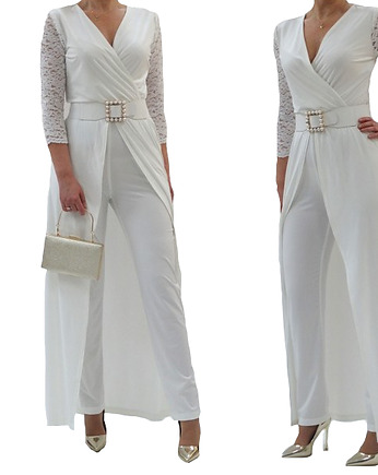 Kombinezon ecru z trenem roz 34-52, MC Fashion