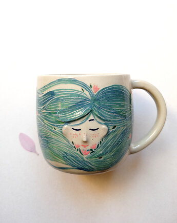 Kubek ceramiczny panienka w turkusie i błękicie, Ryte Gary