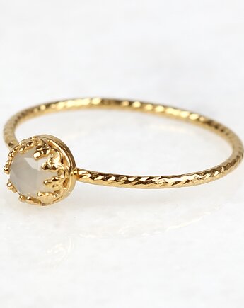 Złoty pierścionek Petite z kamieniem księżycowym, OKAZJE - Prezent na 18 urodziny