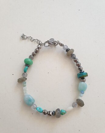 Bransoletka błękity, amazonit, labradoryt, akwamaryn, hematyt, modesign
