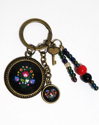 Breloczek - Folkowy czarny, kluczyk, serce, yenoo