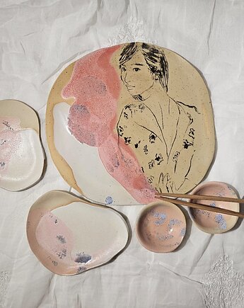 Ceramiczny zestaw do sushi dla 2 osób handmade, Ewa Duszka