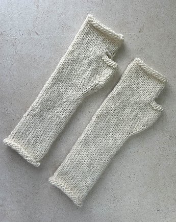 Mitenki z wełny owczej i lamy ecru, Made by Jaga