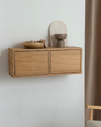 ZENNA - wąska wisząca konsola z forniru dębowego z szufladami 80x25x30, Papierówka Simple form of furniture