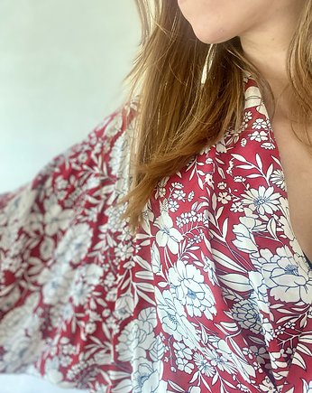 Szlafrok narzutka kimono w kontrastujący wzór kwiatowy, OKAZJE - Prezent na Walentynki