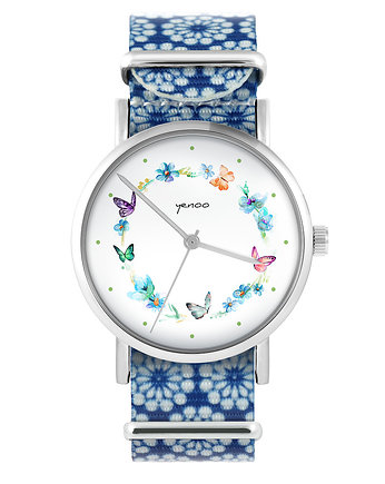 Zegarek - Kolorowy wianek - niebieski, kwiaty, yenoo