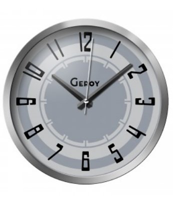 Zegar ścienny szary cichy w obudowie metalowej, GEROY