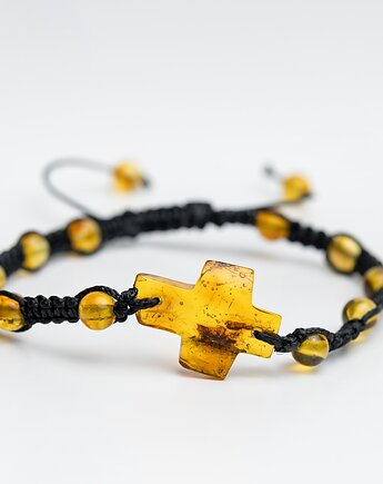 Bransoletka różańcowa męska z bursztynu bałtyckiego, makrama, AmberMal