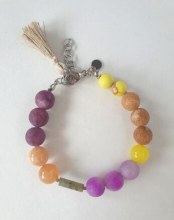 Bransoletka  BOHO ART jadeit, jaspis, labradoryt, fiolet, żółty, beż, modesign