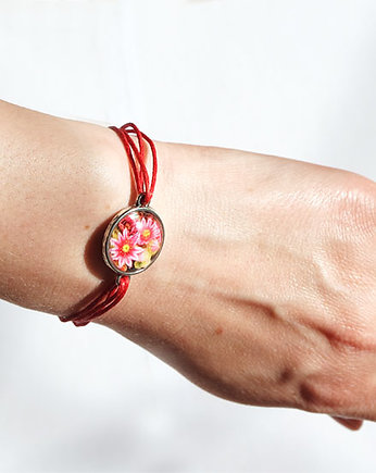 Bransoletka - Kwiaty - czerwona, sznureczki, yenoo