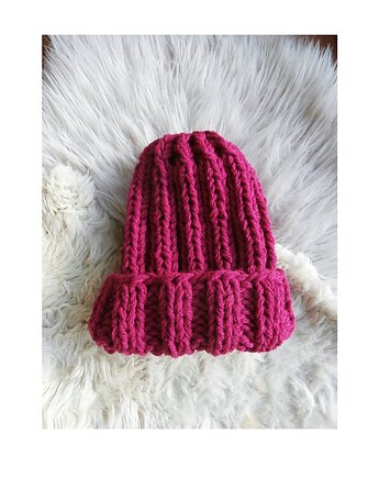 Czapka beanie handmade fuksja, Mademoiselle Patrini