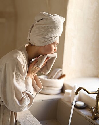 Muślinowy turban na włosy beżowy, Mune