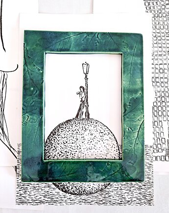 Ramka ceramiczna zielona dekoracja ścienna, Wooden Love