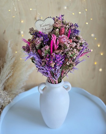 Bukiet z suszonych kwiatów na Dzień Mamy, różowo-fioletowy, BohoSuszki
