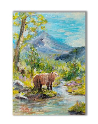 Tatry. Niedźwiedź. Obraz ręcznie malowany., Galeria Alma