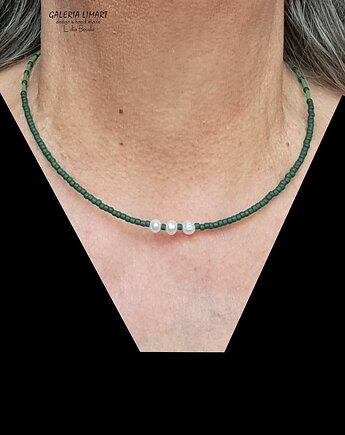 Boho minimalistycznie Naszyjnik z perłami wsród zieleni Prezent handmade, Galeria Limart