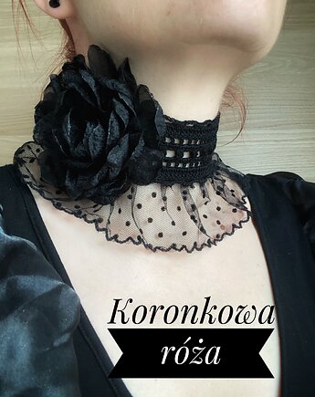 Czarny koronkowy retro naszyjnik z czarną koronkową różą, Księżycowa ćma