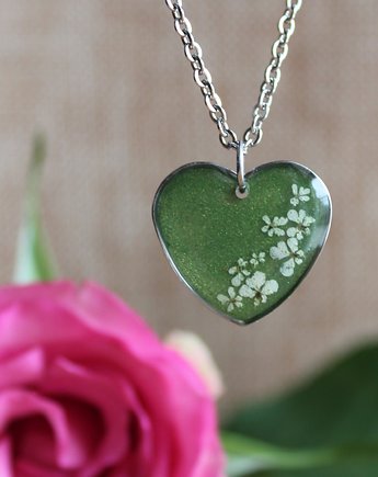 Srebrna zawieszka srebrny wisiorek zielony zieleń serce serduszko, zkwiatem