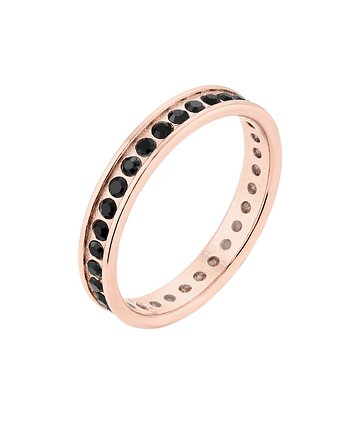 Obrączka z różowego złota z czarnymi kryształami Preciosa, OKAZJE - Prezenty na 18 dla koleżanki