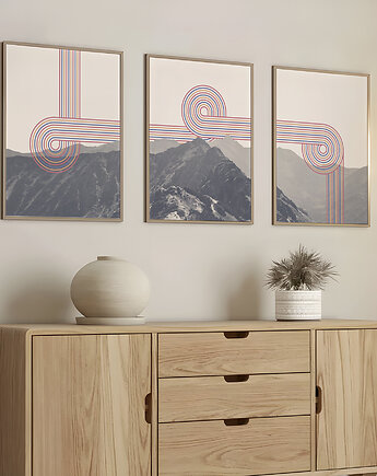 Plakaty góry Tatry, zestaw/tryptyk w stylu retro, mid-century., Grawisfera