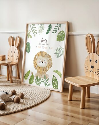 Metryczka z misiem, Plakat z leśnym zwierzątkiem, obrazek z imieniem dziecka, Lalenaroom