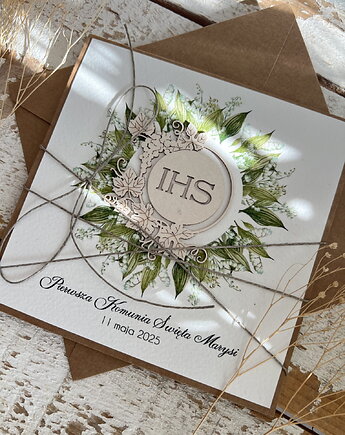 Rustykalne zaproszenia na komunię - zaproszenia na komunię ręcznie robione -, sorte
